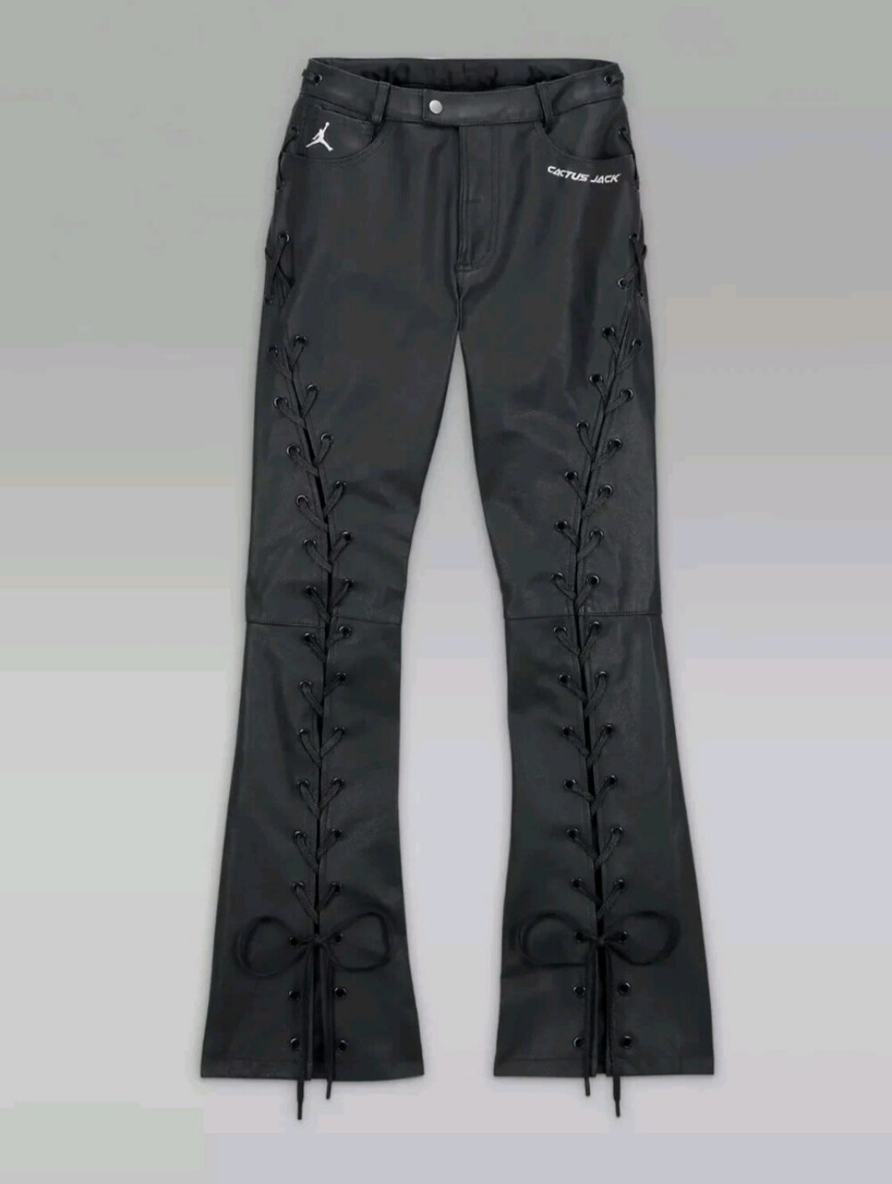 Women's Cactus Jack Black Lace-Up Flare Leather Pants Size 6